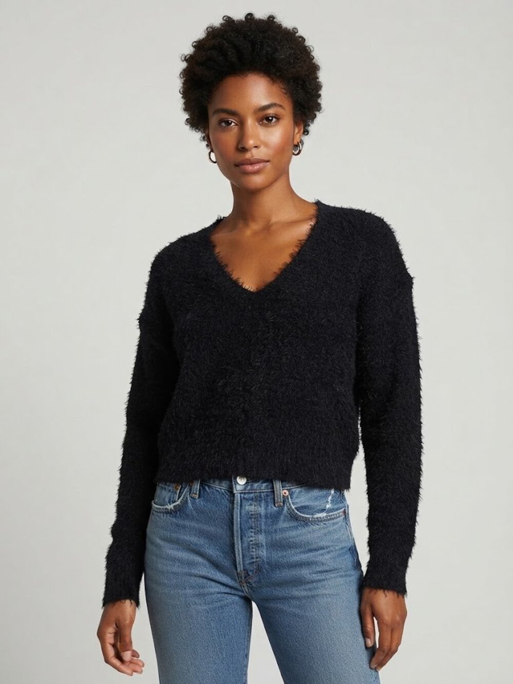 Free People - Icing V-Neck Pullover Sweater OB1203697 | Black | XL